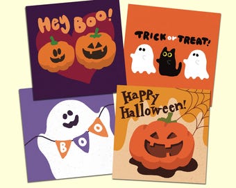 Halloween Minikarten Set, Halloween Geschenkanhänger,Süßer Cate Geist Kürbis(Instant Download)
