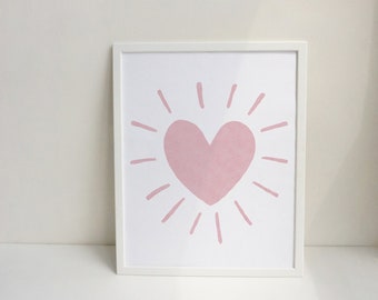 Pinkes Herz Sonnen Wandkunst: Einfaches Herz Poster (Digitaler Download)