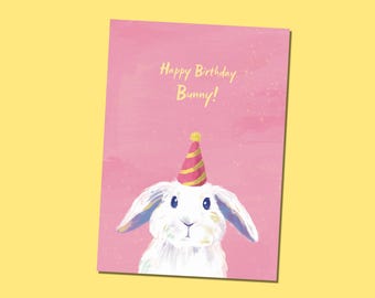 Alles Gute zum Geburtstag, Häschen! - Druckbare Bunny Gemälde Karte - süsse Geburtstagskarte - herunterladbare - Sofortiger Download - Digitaler Download pdf