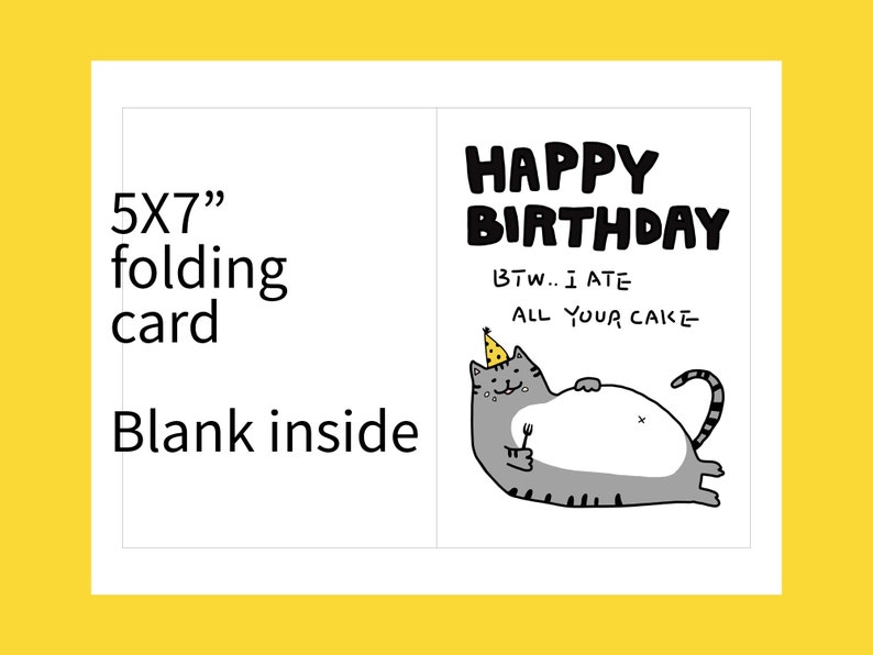 Funny Cat Birthday Card, Cute Cat Card, Printable Birthday Card, Chubby ...