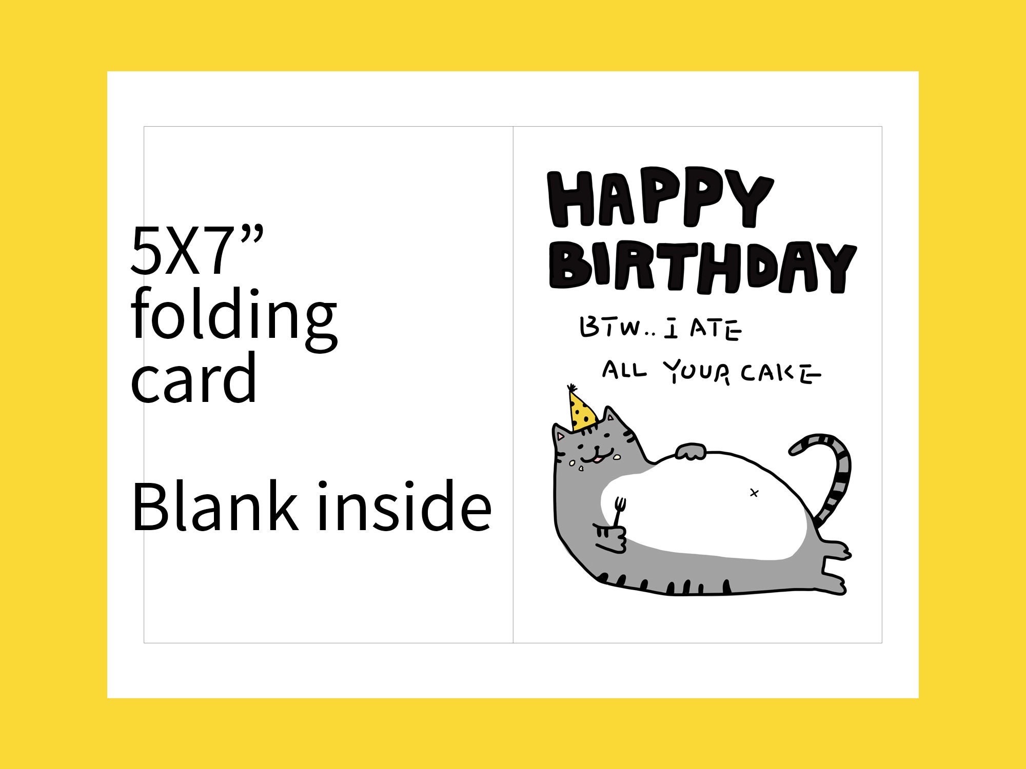 Funny Cat Birthday Card, Cute Cat Card, Printable Birthday Card, Chubby Cat, Cat Lovers Gift, Card for Her, Cat Card, Happy Birthday Card - Etsy for Cat Birthday Card Printable Free