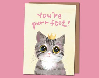 Lustige Katze Wortspiel Karte: You 're Purrfect - Druckbare Grußkarte (digitaler Download)