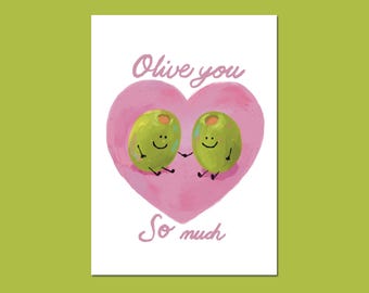 Liebe Wortspiel Karte – Olive You – Liebe Wortspiel Karte – Süßes Lustiges Essen Wortspiel Karte – Digitaler Download – Jahrestag, Valentinstag oder Einfach so Geschenk