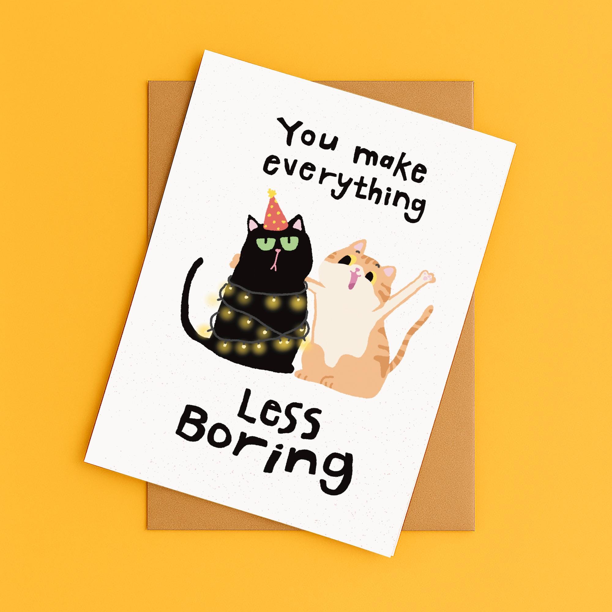 Printable Funny Cat Greeting Card Cute Cat Birthday Anniversary Digital ...