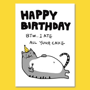 Funny Cat Birthday Card, Cute Cat Card, Printable Birthday Card, Chubby Cat, Cat Lovers Gift, Card For Her, Cat Card, Happy Birthday Card