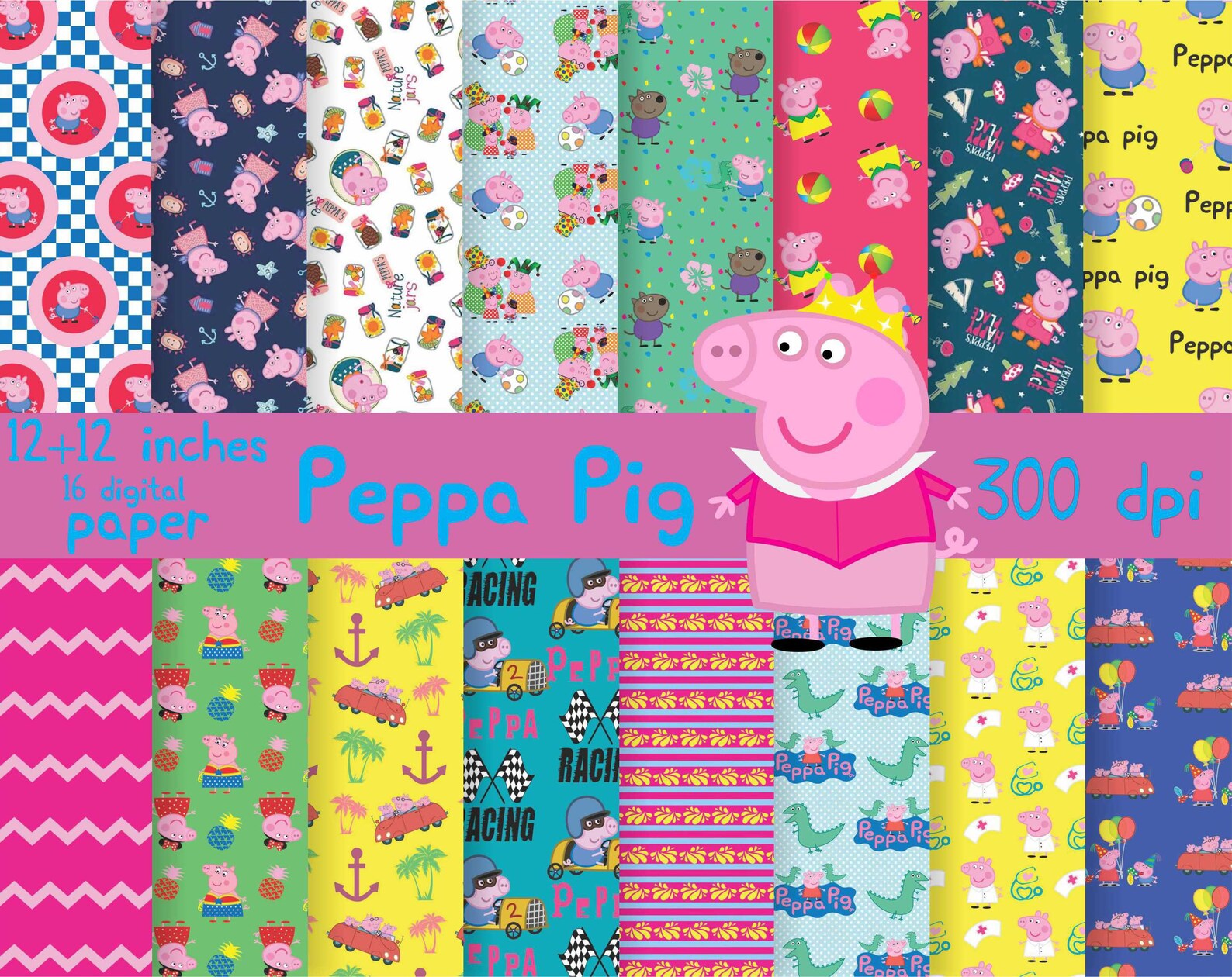 Digital Paper inspired by Peppa pig. Peppa pig Pattern. | Etsy