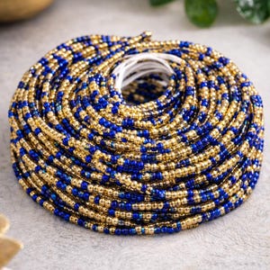 Majesty - Royal Blue Gold Waist Beads | African Waist Beads | Handmade Body Jewelry | Waist Chain | Diaspora Waist Beads |Empowerment I 3mm