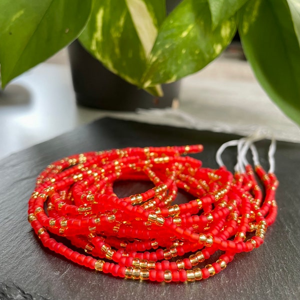Waist Bead - frosted red & gold