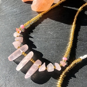 Rose quartz gemstone waist bead with glass beads