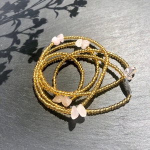 Golden Waist Bead with rose quartz gemstones