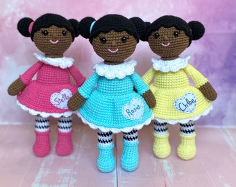 Personalized Stuffed Doll,  African American doll, organic cotton toy,  Black girl gift,  personalized Black baby girl doll, Cotton Doll