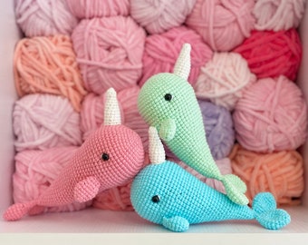 Narwhal Stuffed Animal, Crochet Narwhal Soft Toy, Organic Cotton Toy, Amigurumi Narwhal