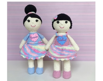 Crochet Asian doll, personalized Asian soft doll, Custom Baby Doll, Organic Cotton Doll, Black hair doll