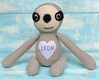 Sloth crochet toy,  personalized plush sloth, stuffed toy for boy or girl, sloth lover gift