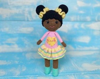 Personalized crochet doll, custom soft doll, African American doll, Black girl doll, brunette doll