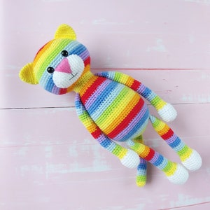 Rainbow stuffed cat toy, rainbow plush gift, rainbow stripe gift, colorful cat,  rainbow decor