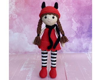 Cute Devil Plush, Crochet Doll, Cute Halloween Plushie, Halloween Doll, Cute Goth Doll, Devil Doll, Organic Cotton Doll, Soft Devil Doll