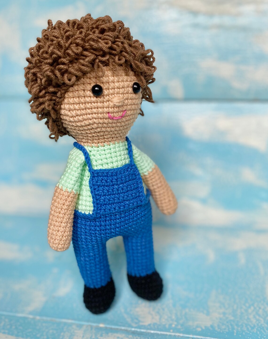 Crochet Boy Doll Brown Hair Doll Organic Cotton Toy for Etsy