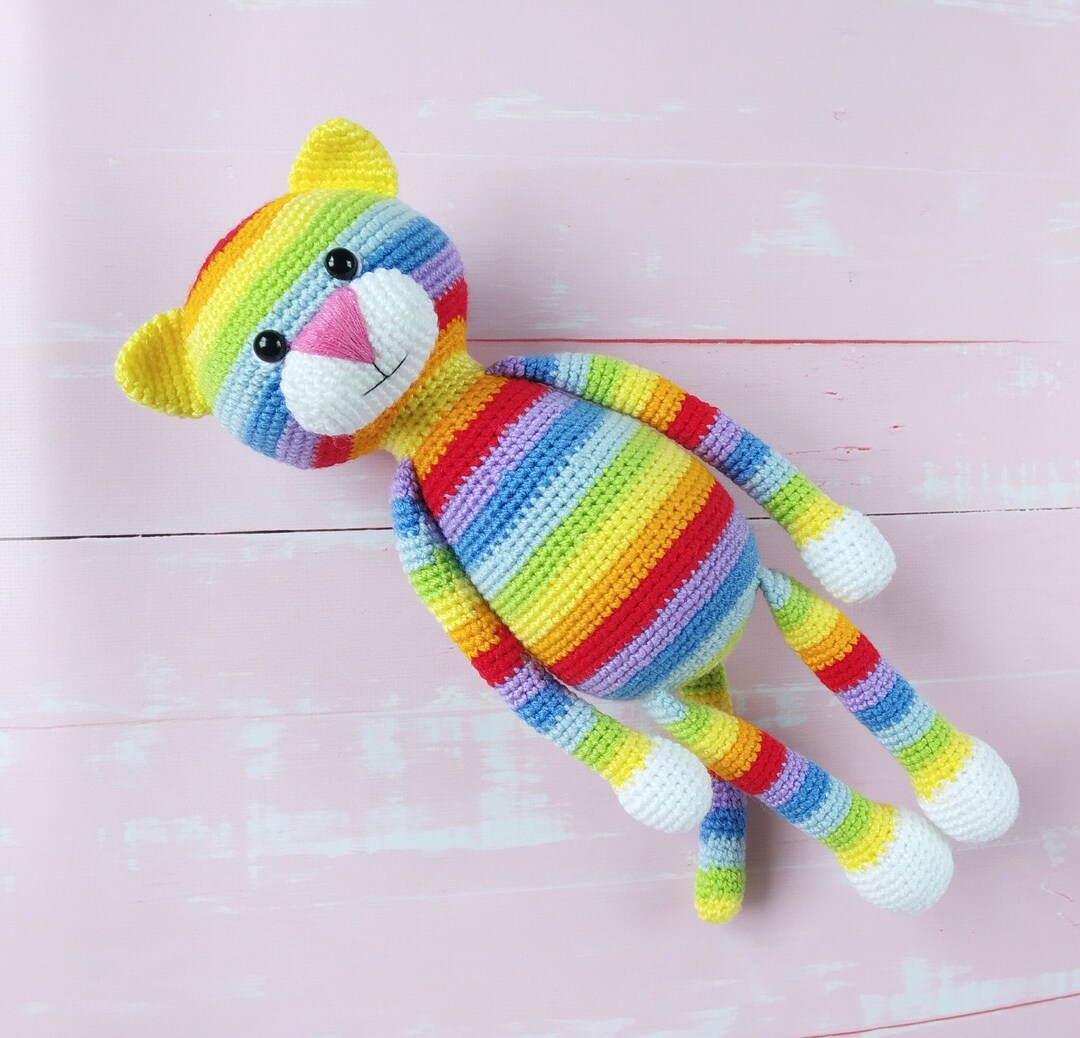 Rainbow Stuffed Cat Toy Rainbow Plush Gift Rainbow Stripe Etsy