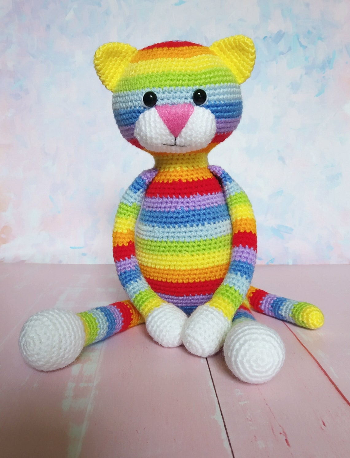 Rainbow Stuffed Cat Toy Rainbow Plush Gift Rainbow Stripe Etsy