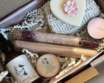 Set de regalo vegano de spa: cesta de baño de lujo y caja de regalo para el cuidado de la piel