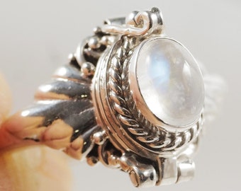 Rainbow Moonstone Poison Ring 925 Sterling Silver Locket Ring Medicine ring Natural Oval Moonstone June Birthstone Fast shipping from USA!