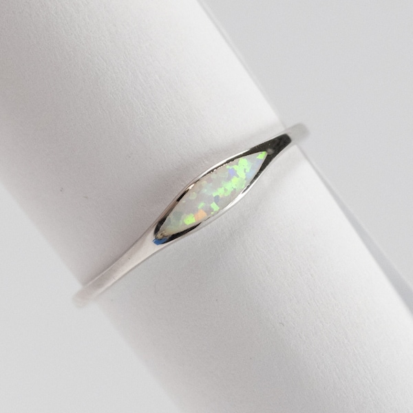 White or Blue Fire Opal Band 925 Sterling Silver Ring Lab grown Opal Wedding Band Stackable Thumb Ring Opal inlay ring October Birthstone A1