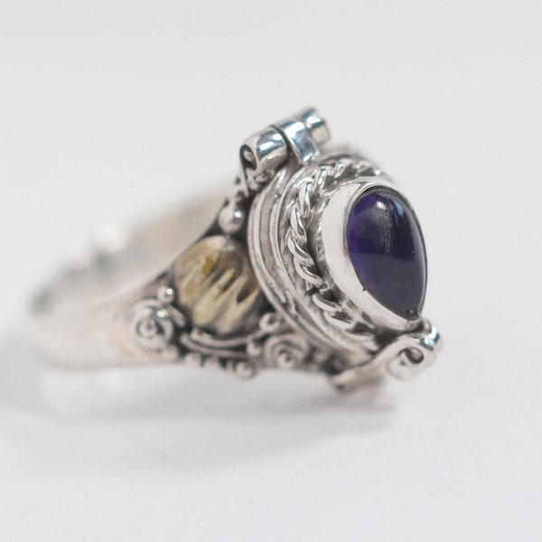 Deep Purple Amethyst Poison Ring 925 Sterling Silver Locket Ring Natural Amethyst February Birthstone Size 6 - 10 Fast shipping from USA!