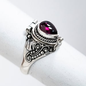 Garnet Poison Ring 925 Sterling SILVER Ring Locket Ring Natural Teardrop Garnet January Birthstone Small Poison Ring Fast shipping from USA!