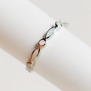 White Fire Opal Band 925 Sterling Silver Ring Lab grown Opal Wedding Band Dainty Stackable Thumb Ring Opal inlay ring October Birthstone A1