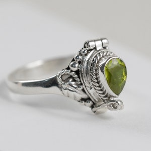 Teardrop Peridot 925 Sterling Silver Poison Ring Locket Ring Secret compartment Green Peridot August Birthstone Fast shipping from USA!