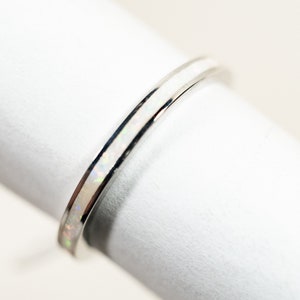 White Fire Opal Band 2mm 925 Sterling Silver Lab grown Opal Wedding Band Dainty Stackable Thumb Ring Opal inlay ring October Birthstone