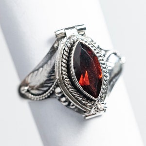 Garnet 925 Sterling Silver Poison Ring Locket Ring Secret compartment Red Natural Marquise Garnet January Birthstone Fast shipping from USA!