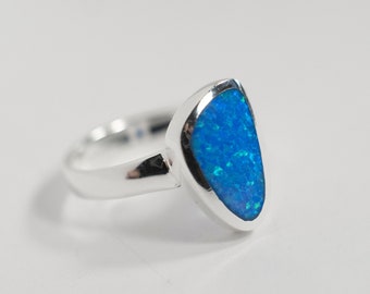 Blue Fire Opal 925 Sterling Silver Ring Lab grown Blue Opal Ring Statement Ring Solitaire ring October Birthstone Fast shipping from USA! A1