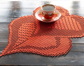 Crochet Large Red Heart Lacy Handmade Doily, Intricate Stylish Home Decor Made and ship from USA Unique gift Centerpiece Table Decoration A1