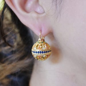 Art Deco Multicolor CZ Lever-back Earrings Red Green Blue Vintage Style Gold Plated Earrings Dangle Earrings Fast shipping from USA! A2