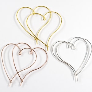 Large Heart Hoops Open Heart Wire Hoops Heart Earrings in Silver, Gold and Rose Gold Fast shipping from USA!