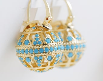 Art Deco Turquoise  Lever-back Earrings Blue Turquoise Vintage Style Gold Plated Earrings Dangle Earrings Fast shipping from USA!