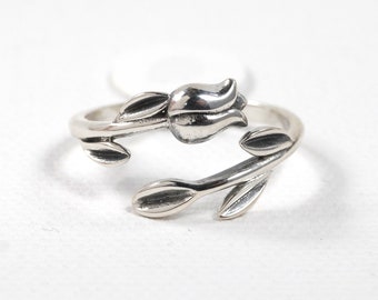 925 Sterling Silver Ring Adjustable Style Wrap around Ring Floral Tulip Ring Band Thumb Ring Fast shipping from USA! A1