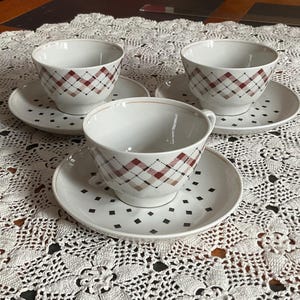 Vintage Riga Latvian Soviet Porcelain Set of 3 cups 4 and saucers Porcelain Made in Riga Latvia Porcelain Factory Fast Shipping from USA