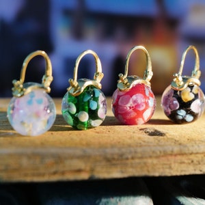 Artisan Hand Blown Glass Ball Earrings Gold / Silver plated Floral Earrings Dangle Lever back Bohemian Earrings Fast shipping from USA!