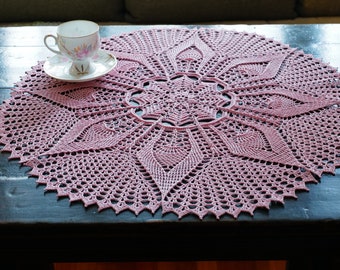 Crochet Large Pink Lacy Handmade Doily, Intricate Stylish Home Decor Made and ship from USA! Unique gift Centerpiece Table Decoration