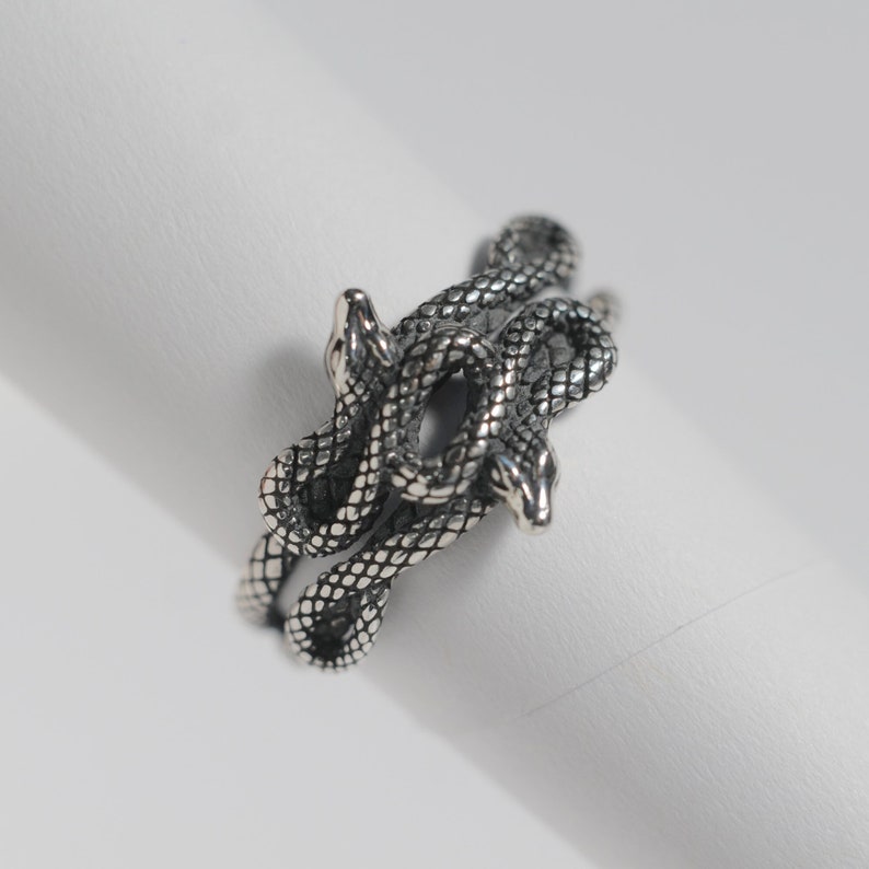 Two Snake Rings 925 Sterling Silver 2 Intertwined SNAKES Ring Textured Serpent Ring for ...