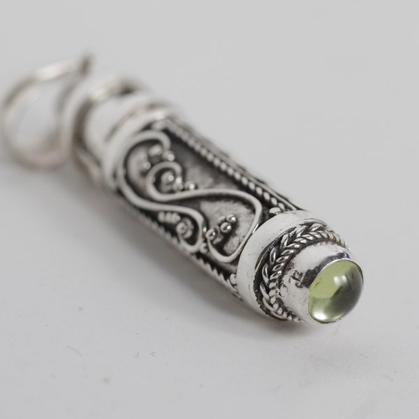 925 Sterling Silver Poison Pill Prayer Box Pendant & Green Peridot Secret Compartment 30 mm August Birthstone Fast shipping from USA! A2