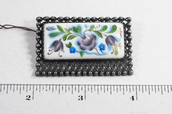 Vintage Russian Finift Enamel Hand painting Filig… - image 1