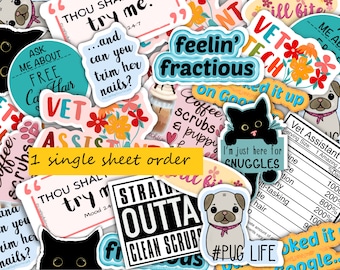 Feuille d’autocollants pour assistant vétérinaire de la Vet Tech Week - UNE FEUILLE