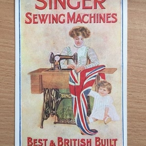 Cartolina pubblicitaria vintage della macchina da cucire Singer "Best & British Built" del 1900 circa