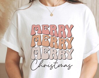 Merry Merry Merry Christmas Png / sublimación navideña / navidad Retro sublimación / sublimación diseños navideños / diseños de sublimación