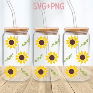 tournesol Libbey verre SVG, tournesol bière peut verre SVG, emballage complet pour 16 oz, Libbey verre png, fichier svg pour Circut, tournesol Svg Png fichiers