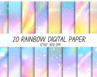 20 Rainbow Digital Paper, Rainbow Cloudy Skies Digital Paper, Fantasy Rainbow Background, Rainbow Digital Paper, commercial use